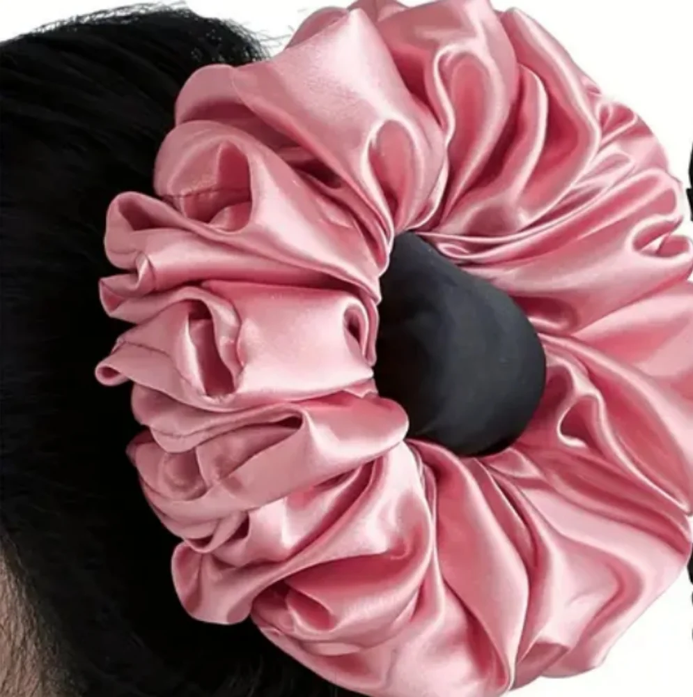 Elegant Bohemian Giant Pink Hair Scrunchie Size 6.9 inches New